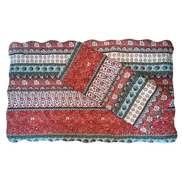 Handcrafted Quilted Pillow Shams Set Of 2 Bohemian Style 23.5" X 38" Multicolor - Picture 1 of 13